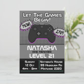 Gamer Girl Dark 21st Birthday Invitation Kaart (Staand voorkant)