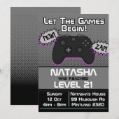 Gamer Girl Dark 21st Birthday Invitation Kaart (Voorkant / Achterkant)