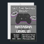 Gamer Girl Dark 21st Birthday Invitation Kaart<br><div class="desc">Met deze leuke uitnodiging vieren we de verjaardag van je gamer vriendin! Gebruikt een donkerzwart en grijs kleurenschema, en kenmerkt een videospelcontrolemechanisme en het leuke stripboek het stileren. Pas de naam, leeftijd, datum, tijd en locatie aan. Registreer elk element met vectorgrafiek in het Customize menu. 🎮 Art van JessicaAmber. Geüpload...</div>
