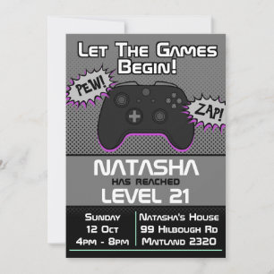 Gamer Girl Dark 21st Birthday Invitation Kaart