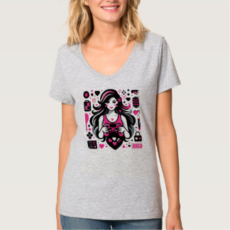 Gamer Girl Gift Gaming Love Hearts Design T-shirt