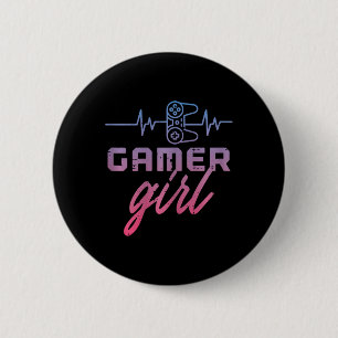 Gamer Girl Hartslag Gamen Vrouwen Meisjes Kinderen Ronde Button 5,7 Cm