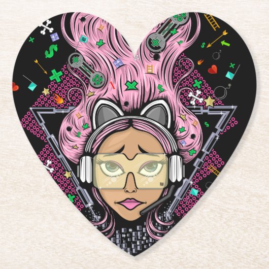 Gamer Girl Kartonnen Onderzetters (Voorkant)