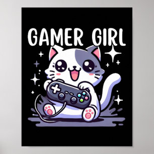 Gamer Girl Kat Gaming Schattig Videospel Vrouwen M Poster