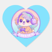 Gamer Girl Kawaii Chibi Dog Baby Blauw Met Naam Hart Sticker (Voorkant)