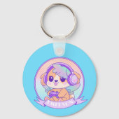 Gamer Girl Kawaii Chibi Dog Baby Blauw Met Naam Sleutelhanger (Achterkant)