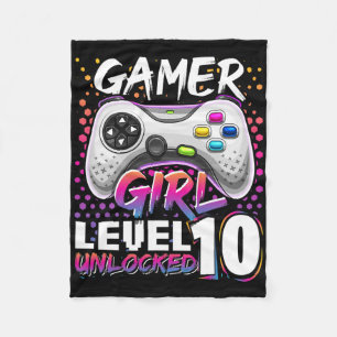 Gamer Girl Level 10 Unlocked Video Game Birthday G Fleece Deken