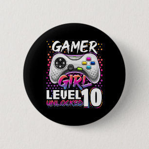 Gamer Girl Level 10 Unlocked Video Game Birthday G Ronde Button 5,7 Cm