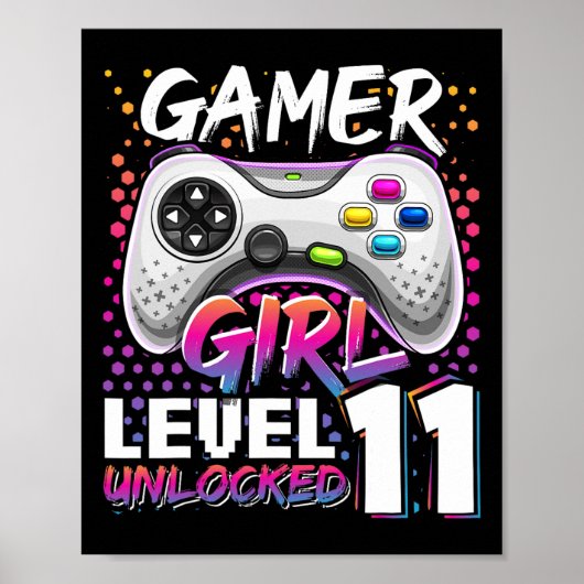 Gamer Girl Level 11 Unlocked Video Game 11th Birth Poster (Voorkant)