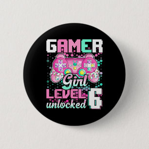 Gamer Girl Level 6 Unlocked Video Game 6th Birthda Ronde Button 5,7 Cm