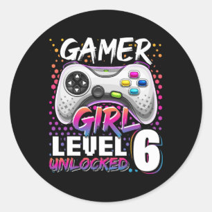 Gamer Girl Level 6 Unlocked Video Game 6th Birthda Ronde Sticker