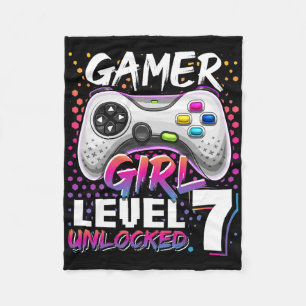 Gamer Girl Level 7 Unlocked Video Game 7th Birthda Fleece Deken