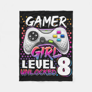 Gamer Girl Level 8 Unlocked Video Game 8th Birthda Fleece Deken