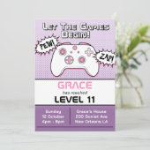 Gamer Girl Paarse Controller 11e verjaardag Kaart (Staand voorkant)