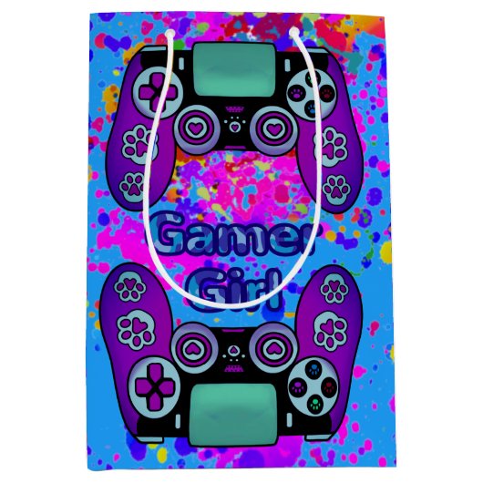 Gamer Girl Party Verjaardag  Paint Splash Medium Cadeauzakje (Voorkant)