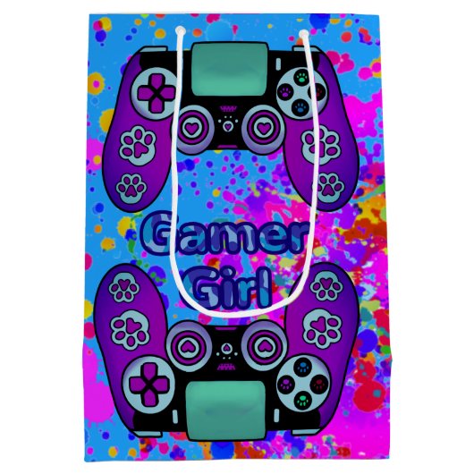 Gamer Girl Party Verjaardag  Paint Splash Medium Cadeauzakje (Achterkant)