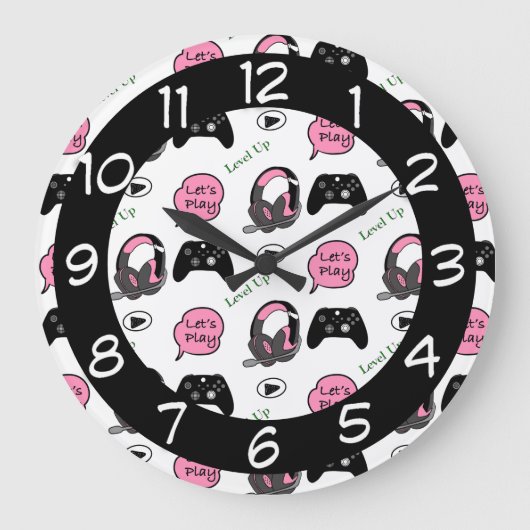 Gamer Girl Pink en Black Grote Klok (Voorkant)