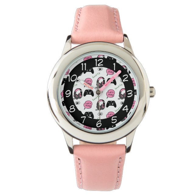 Gamer Girl Pink en Black Horloge (Voorkant)
