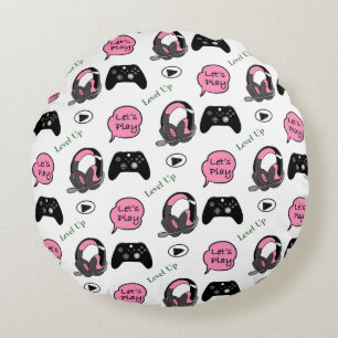 Gamer Girl Pink en Black Rond Kussen