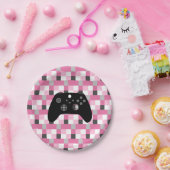 Gamer Girl Pink Pixels en Black Birthday Papieren Bordje (Feest)