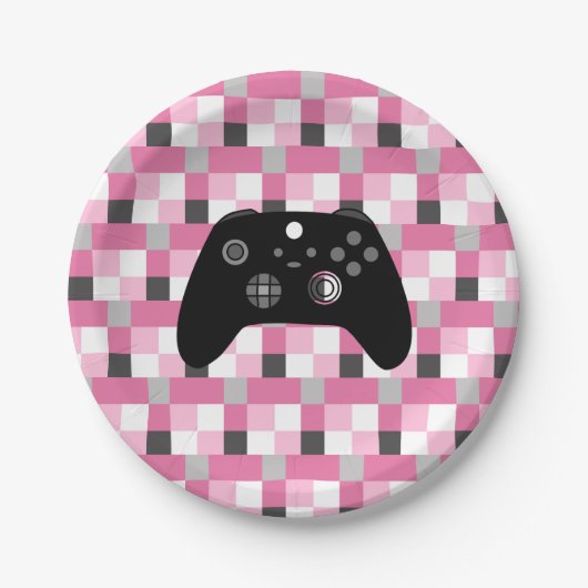 Gamer Girl Pink Pixels en Black Birthday Papieren Bordje (Voorkant)