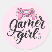 Gamer Girl Ronde Sticker (Voorkant)