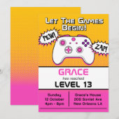 Gamer Girl Roze Gele Controller 13e Verjaardag Kaart (Voorkant / Achterkant)