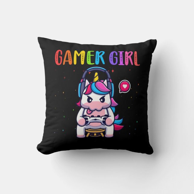 Gamer Girl Unicorn Gaming Cute Video Game Kussen (Voorkant)