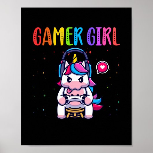 Gamer Girl Unicorn Gaming Cute Video Game Poster (Voorkant)