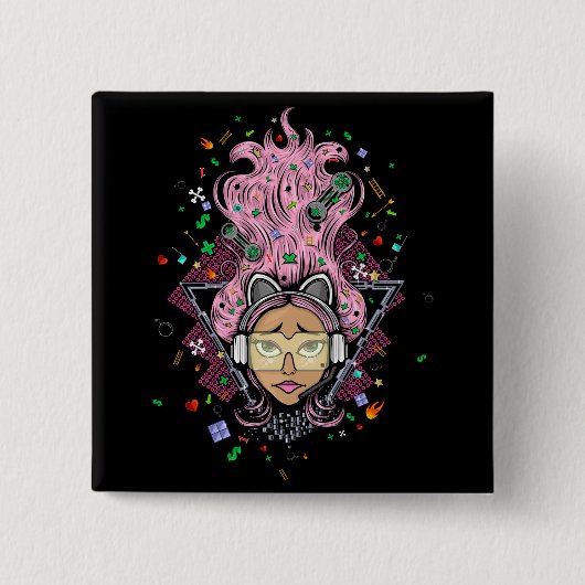 Gamer Girl Vierkante Button 5,1 Cm (Voorkant)