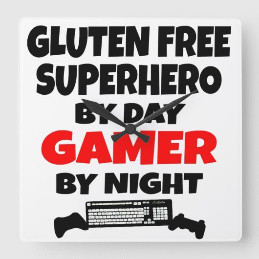 Gamer Gluten Free Superheld Vierkante Klok (Voorkant)