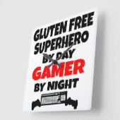 Gamer Gluten Free Superheld Vierkante Klok (Hoek)