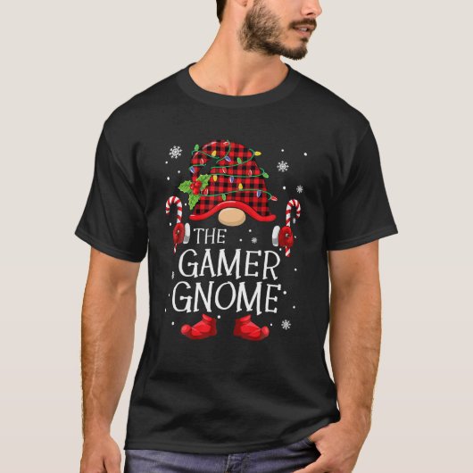 Gamer Gnome Buffalo Plaid Matching Family Christma T-shirt (Voorkant)