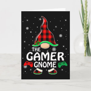Gamer Gnome Buffalo Plaid Matching Family Kerstmis Kaart