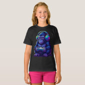 Gamer Gorilla with Headphones — Neon Gaming Vibes T-shirt (Voorkant volledig)