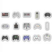 Gamer Grey Black Retro Pixel Art-controllers Sticker (Voorkant)