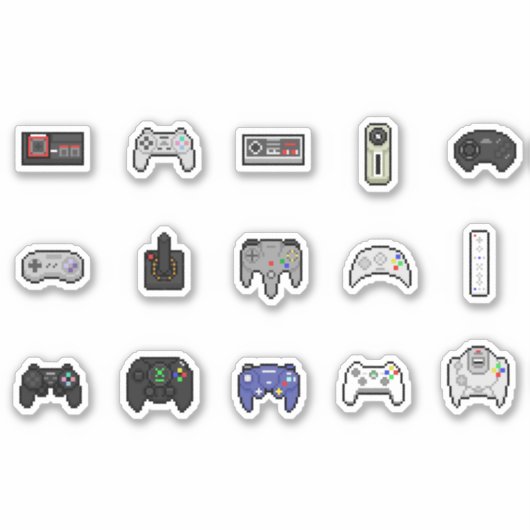 Gamer Grey Black Retro Pixel Art-controllers Sticker (Voorkant)