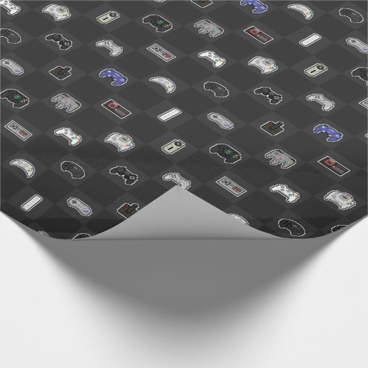 Gamer Grey Black Retro Pixel Controller Patroon Cadeaupapier (Hoek)