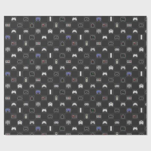 Gamer Grey Black Retro Pixel Controller Patroon Cadeaupapier (Vlak)