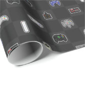 Gamer Grey Black Retro Pixel Controller Patroon Cadeaupapier (Rol Hoek)