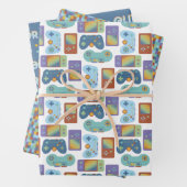 Gamer Grid Coördinaten Gift Wrap Flat Sheet Set Inpakpapier Vel (In situ)
