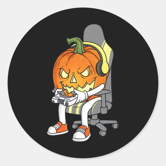 Gamer Halloween Jackolantern Scary Gaming Boys Kin Ronde Sticker (Voorkant)