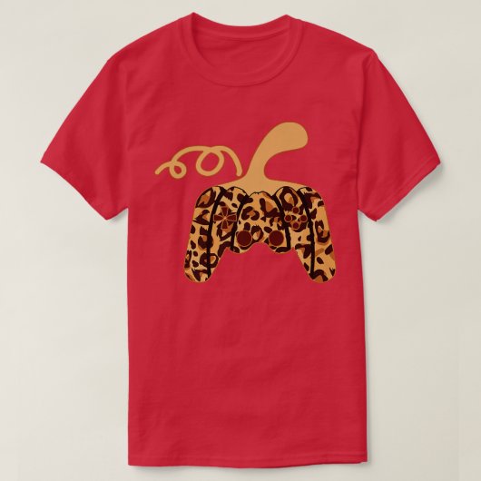 Gamer Halloween Pumpkin Leopard Video Game Control T-shirt (Design voorkant)