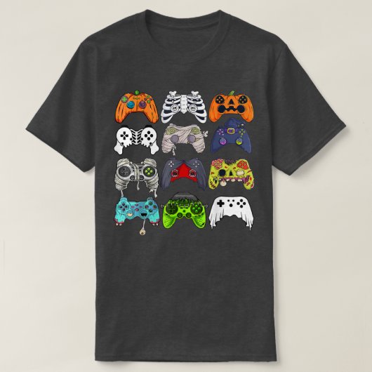 Gamer Halloween Pumpkin Skeleton Zombie Gaming Con T-shirt (Design voorkant)