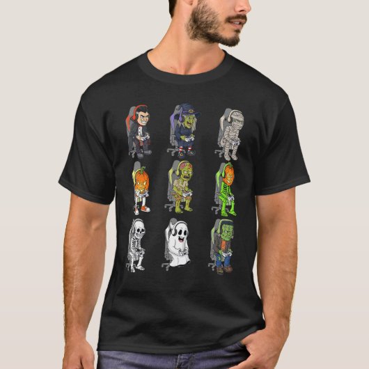 Gamer Halloween Skeleton Vampire-gamemboeien T-shirt (Voorkant)