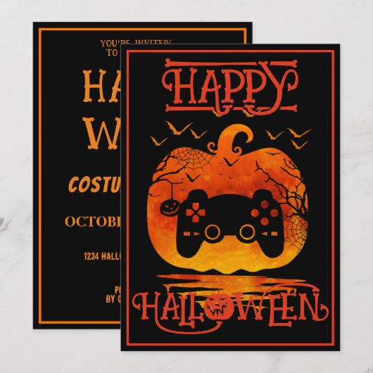 GAMER HAPPY HALLOWEEN GAMING KOSTUUMEVENEMENT KAART (Voorkant / Achterkant)