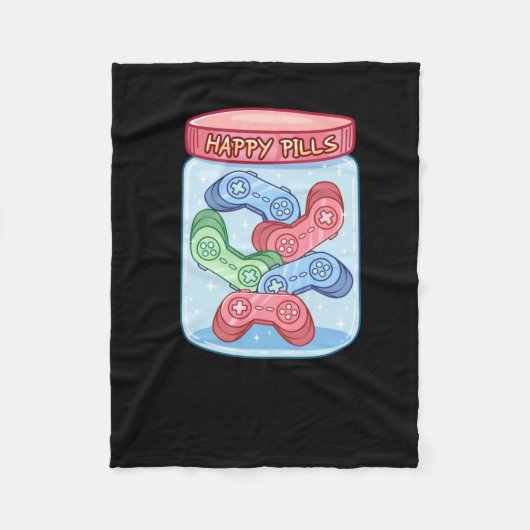 Gamer Happy Pills Sticker Fleece Deken (Voorkant)