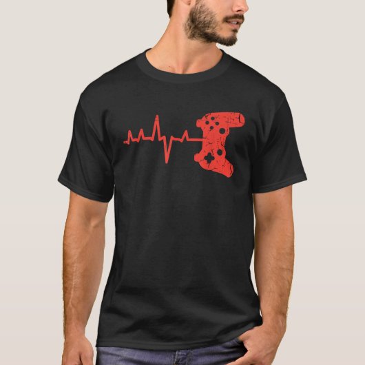 Gamer Hartslag Game Controller Video Gaming Mannen T-shirt (Voorkant)