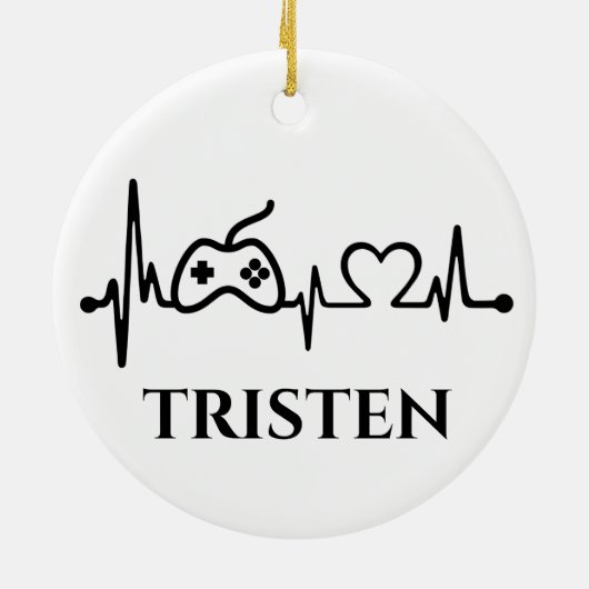 Gamer hartslag Monogram naam Keramisch Ornament (Achterkant)