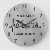 Gamer hartslag Monogram Silver Grote Klok (Voorkant)